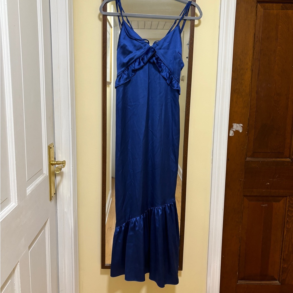 Allina Liu blue silk maxi dress Size 4